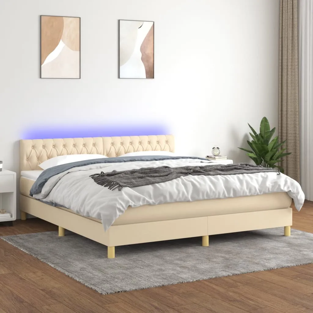 vidaXL Letto a Molle con Materasso e LED Crema 160x200 cm in Tessuto