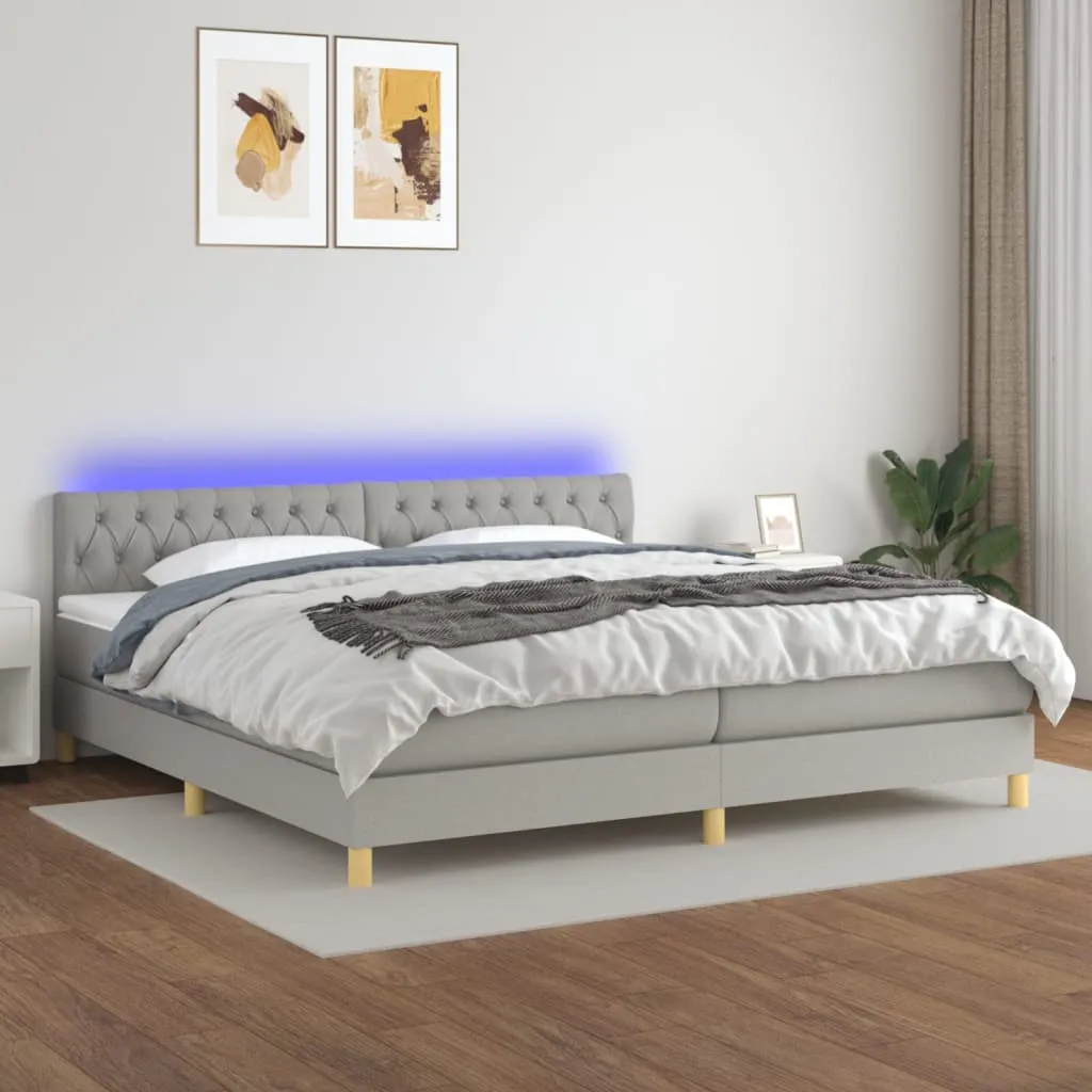 vidaXL Letto a Molle Materasso e LED Grigio Chiaro 200x200 cm Tessuto