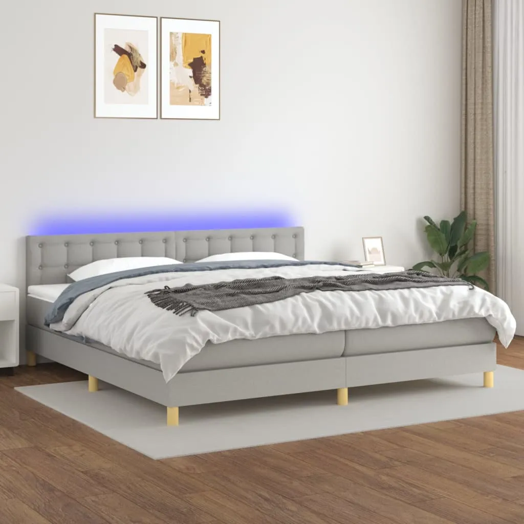 vidaXL Letto a Molle Materasso e LED Grigio Chiaro 200x200 cm Tessuto