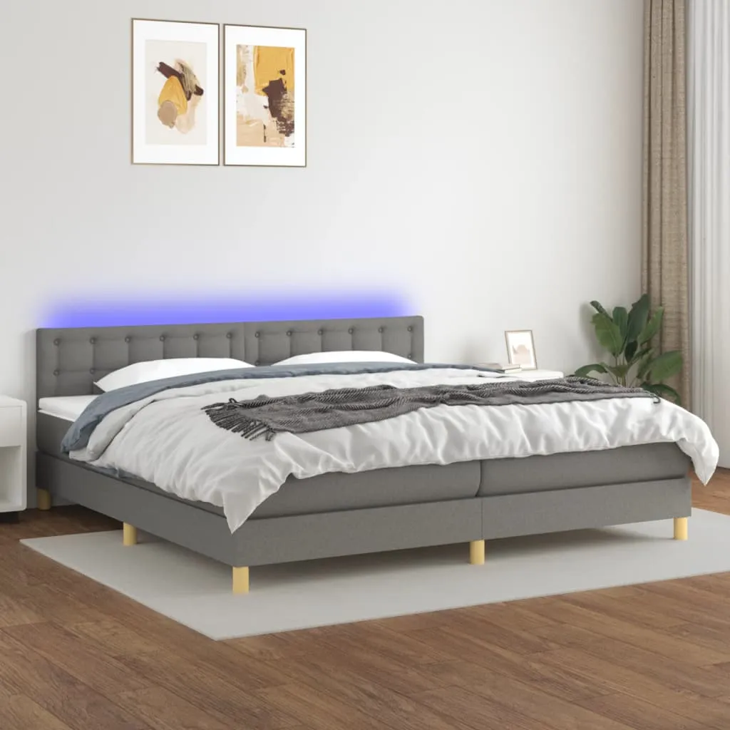 vidaXL Letto a Molle Materasso e LED Grigio Scuro 200x200cm in Tessuto