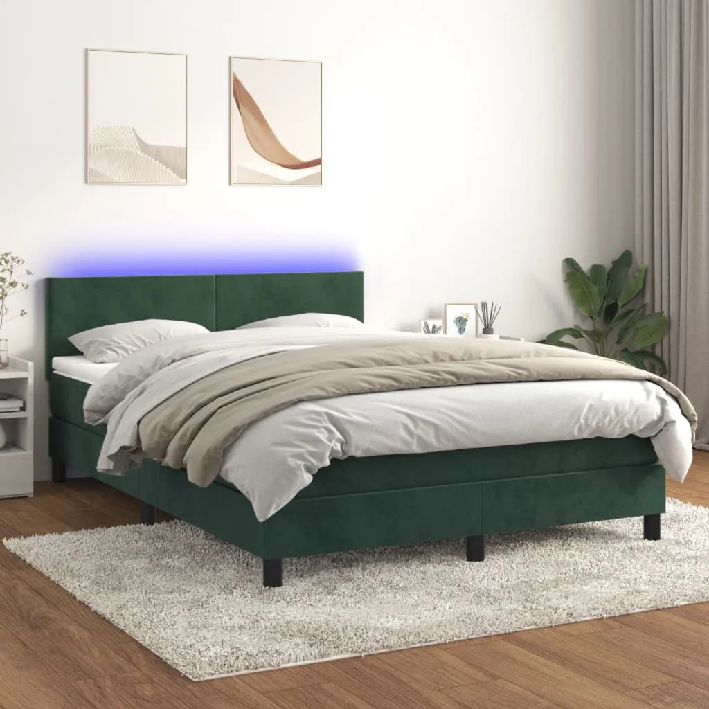 vidaXL Letto a Molle con Materasso e LED Verde Scuro 140x200cm Velluto