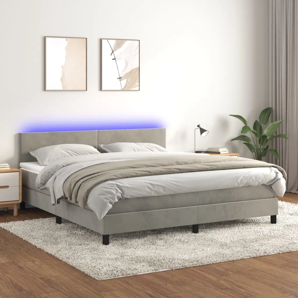 vidaXL Letto a Molle Materasso e LED Grigio Chiaro 180x200 cm Velluto