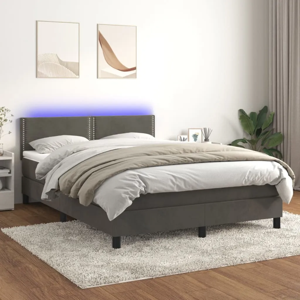 vidaXL Letto a Molle con Materasso e LED Grigio Scuro 140x190 cm