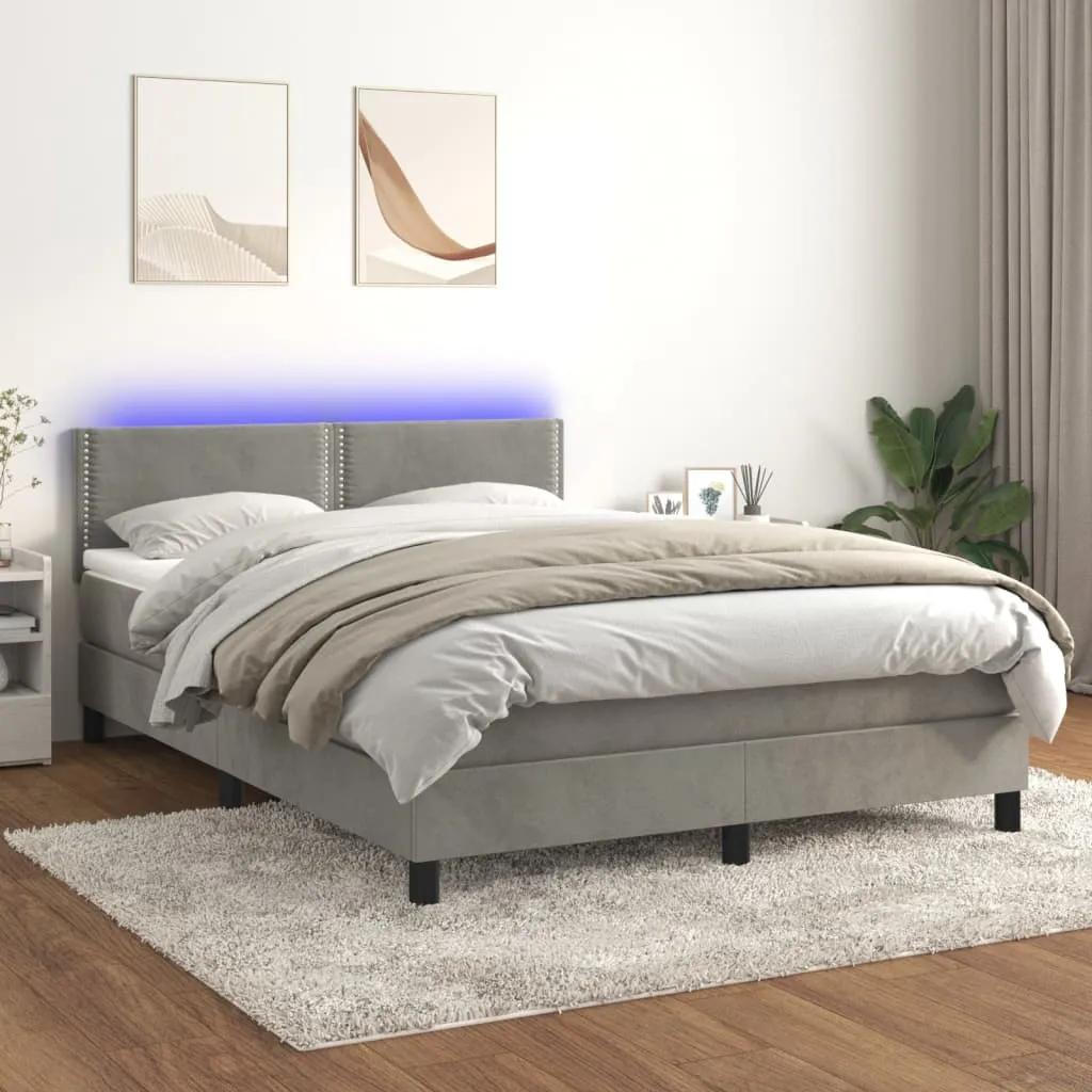 vidaXL Letto a Molle Materasso e LED Grigio Chiaro 140x200 cm Velluto