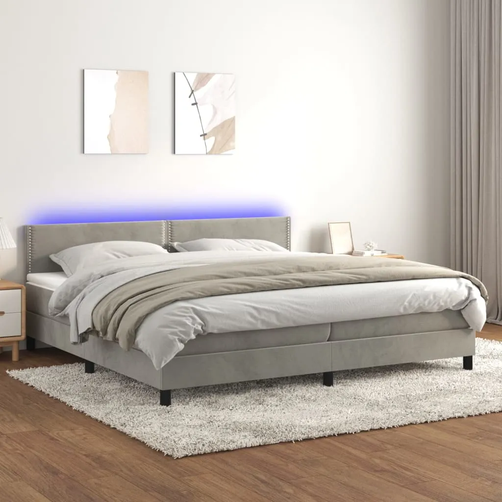 vidaXL Letto a Molle Materasso e LED Grigio Chiaro 200x200 cm Velluto