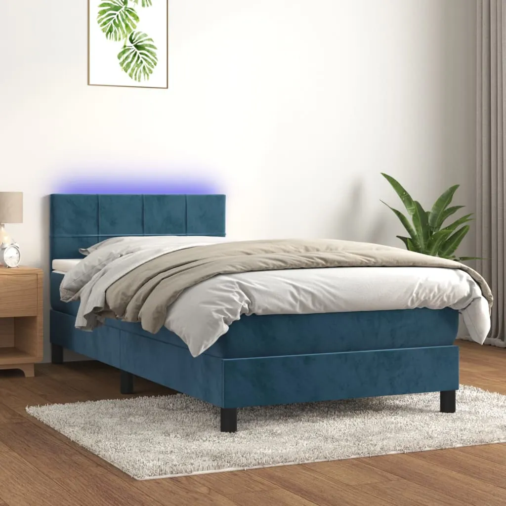 vidaXL Letto a Molle con Materasso e LED Blu Scuro 90x190cm in Velluto