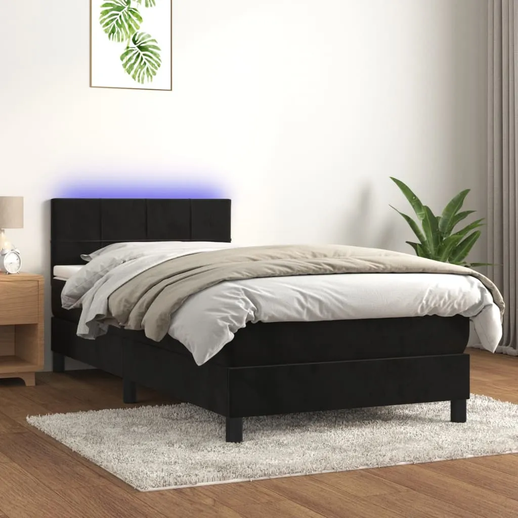 vidaXL Letto a Molle con Materasso e LED Nero 90x200 cm in Velluto