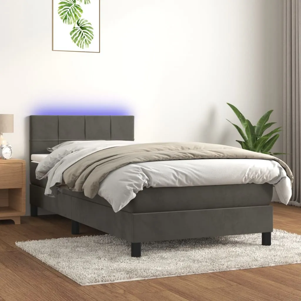 vidaXL Letto a Molle con Materasso e LED Grigio Scuro 100x200 cm