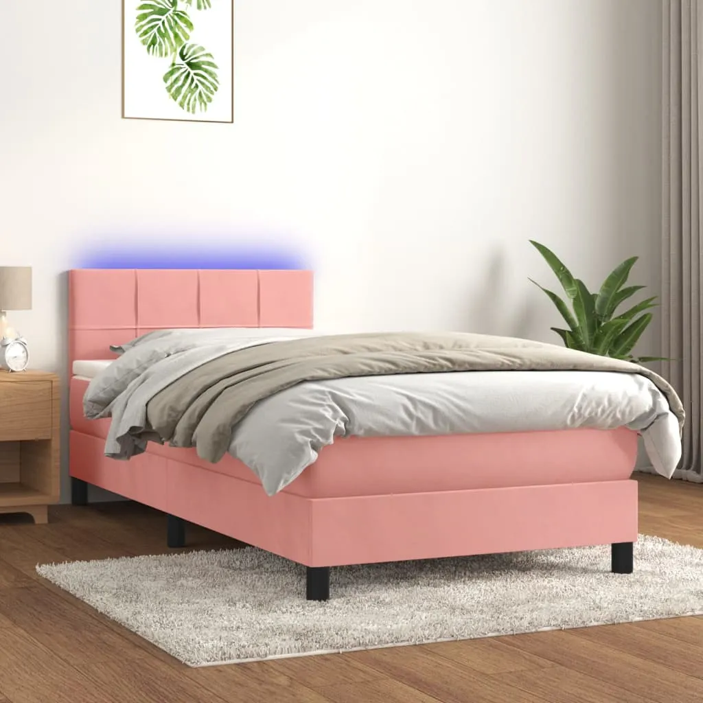 vidaXL Letto a Molle con Materasso e LED Rosa 100x200 cm in Velluto