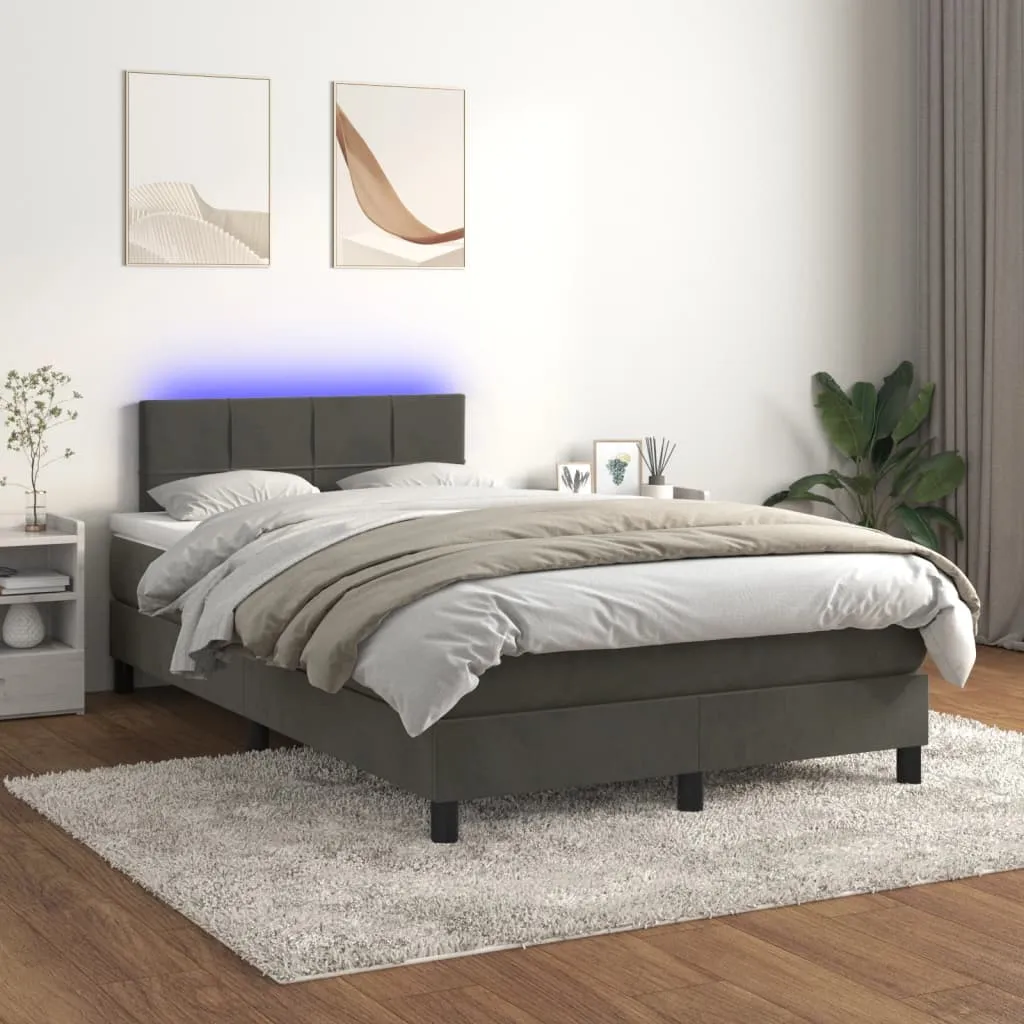 vidaXL Letto a Molle con Materasso e LED Grigio Scuro 120x200 cm