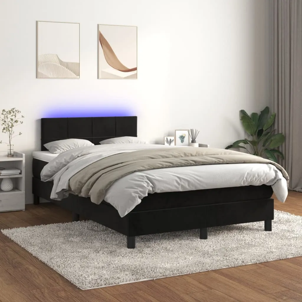 vidaXL Letto a Molle con Materasso e LED Nero 120x200 cm in Velluto