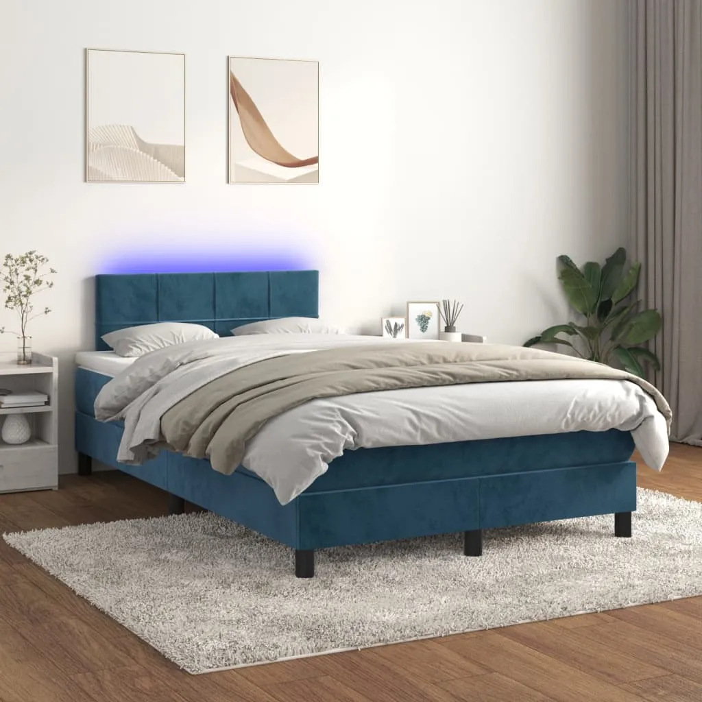 vidaXL Letto a Molle con Materasso e LED Blu Scuro 120x200cm