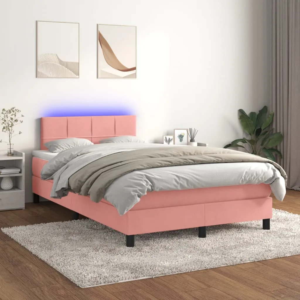 vidaXL Letto a Molle con Materasso e LED Rosa 120x200 cm in Velluto