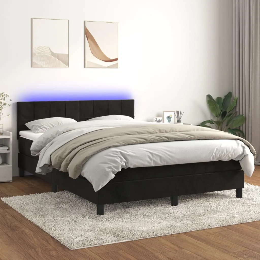 vidaXL Letto a Molle con Materasso e LED Nero 140x190 cm in Velluto