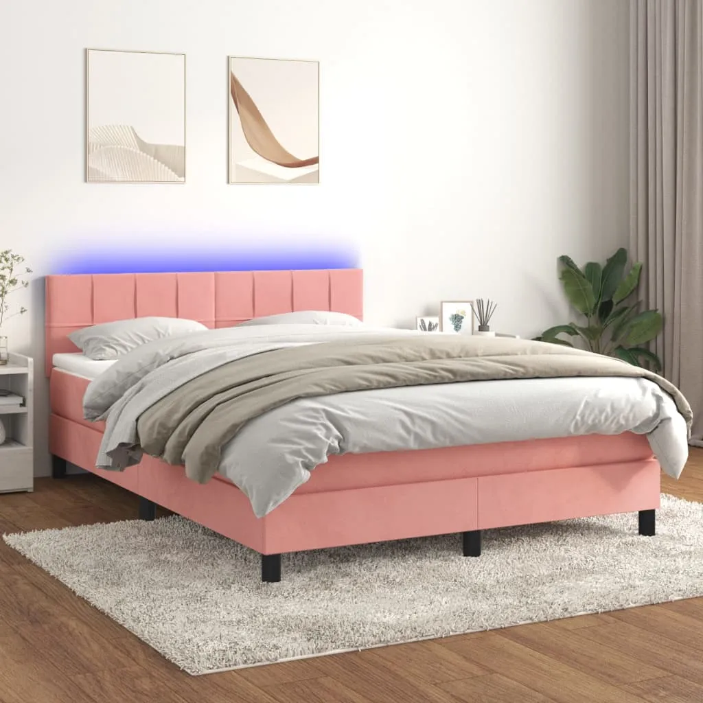 vidaXL Letto a Molle con Materasso e LED Rosa 140x190 cm in Velluto