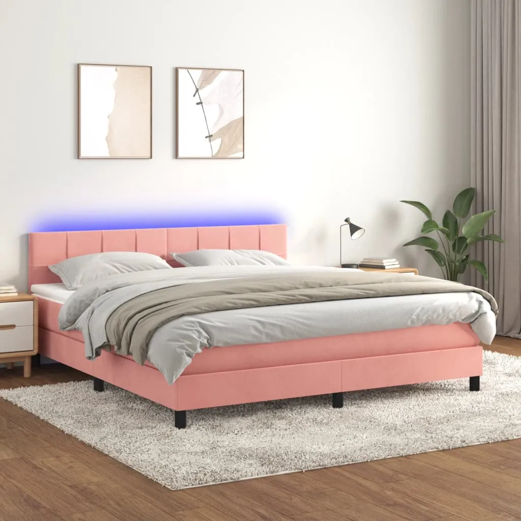 vidaXL Letto a Molle con Materasso e LED Rosa 180x200 cm in Velluto