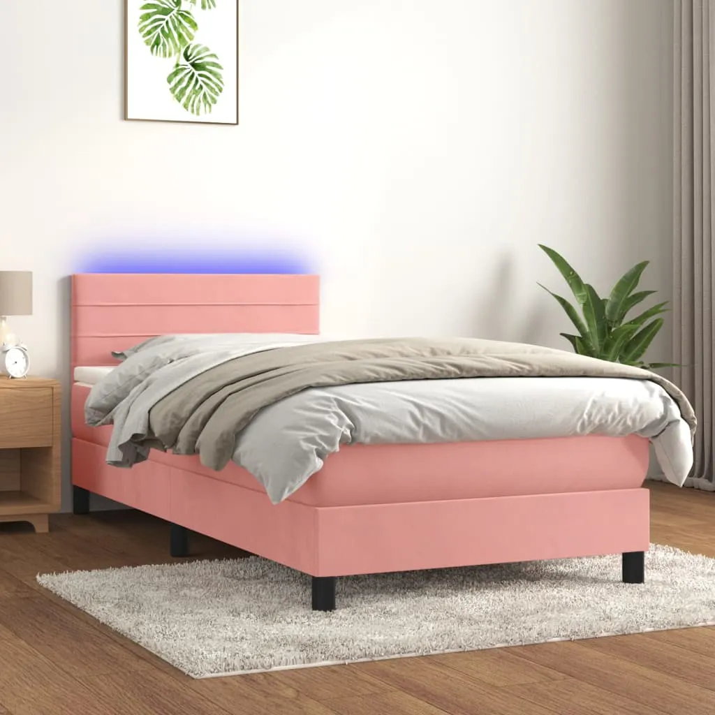 vidaXL Letto a Molle con Materasso e LED Rosa 90x190 cm in Velluto