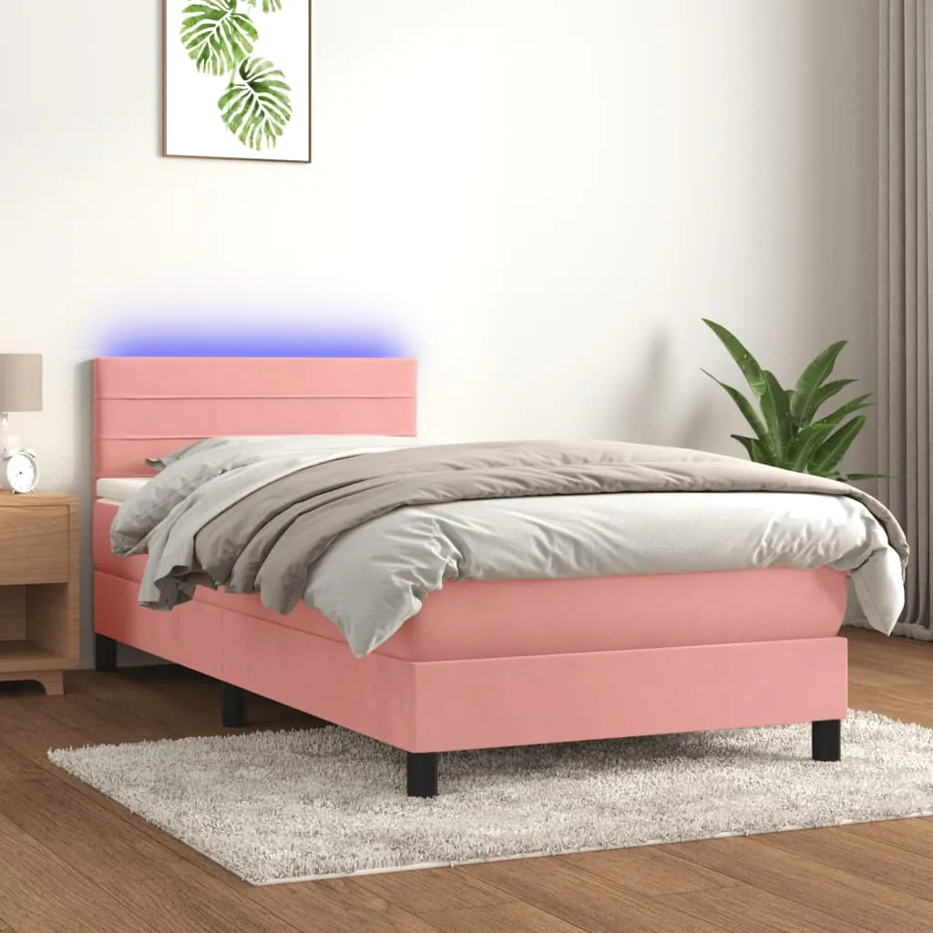 vidaXL Letto a Molle con Materasso e LED Rosa 90x200 cm in Velluto