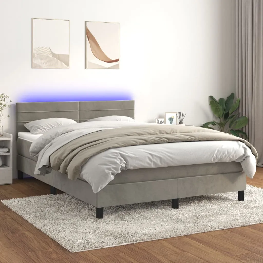 vidaXL Letto a Molle Materasso e LED Grigio Chiaro 140x200 cm Velluto