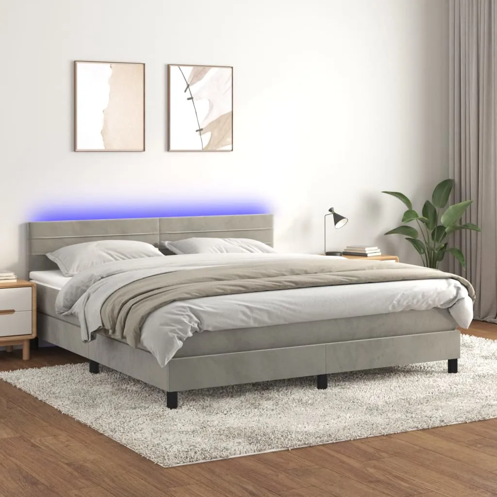 vidaXL Letto a Molle Materasso e LED Grigio Chiaro 180x200 cm Velluto