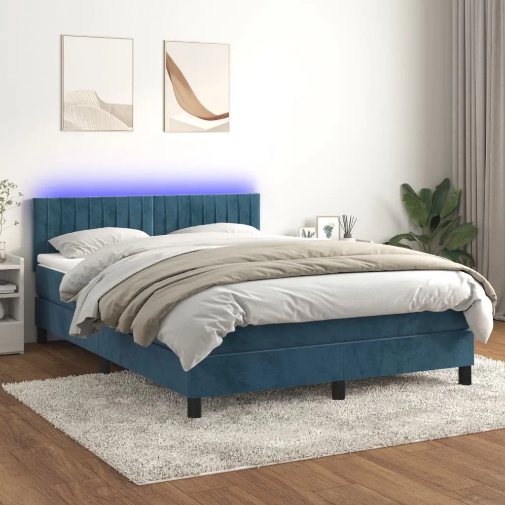 vidaXL Letto a Molle con Materasso e LED Blu Scuro 140x190 cm