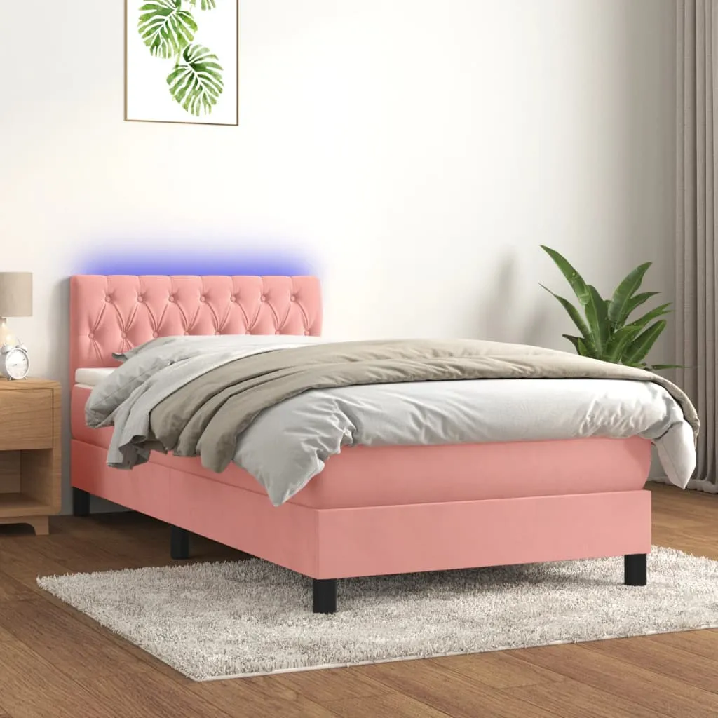 vidaXL Letto a Molle con Materasso e LED Rosa 90x190 cm in Velluto