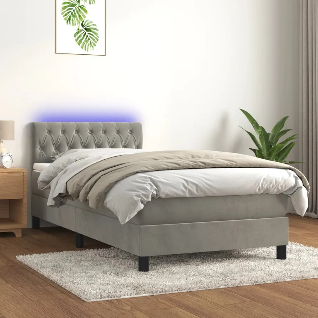 vidaXL Letto a Molle Materasso e LED Grigio Chiaro 100x200 cm Velluto