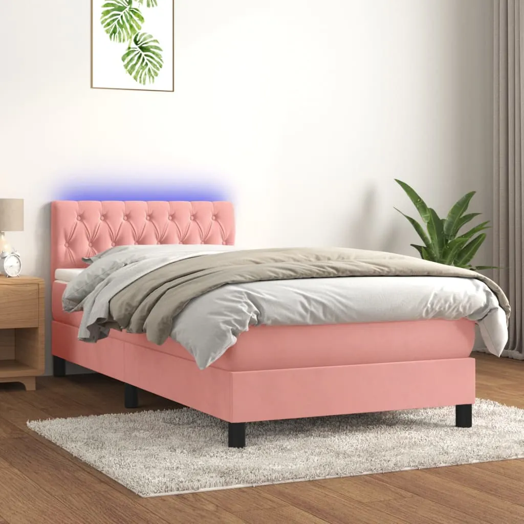 vidaXL Letto a Molle con Materasso e LED Rosa 100x200 cm in Velluto