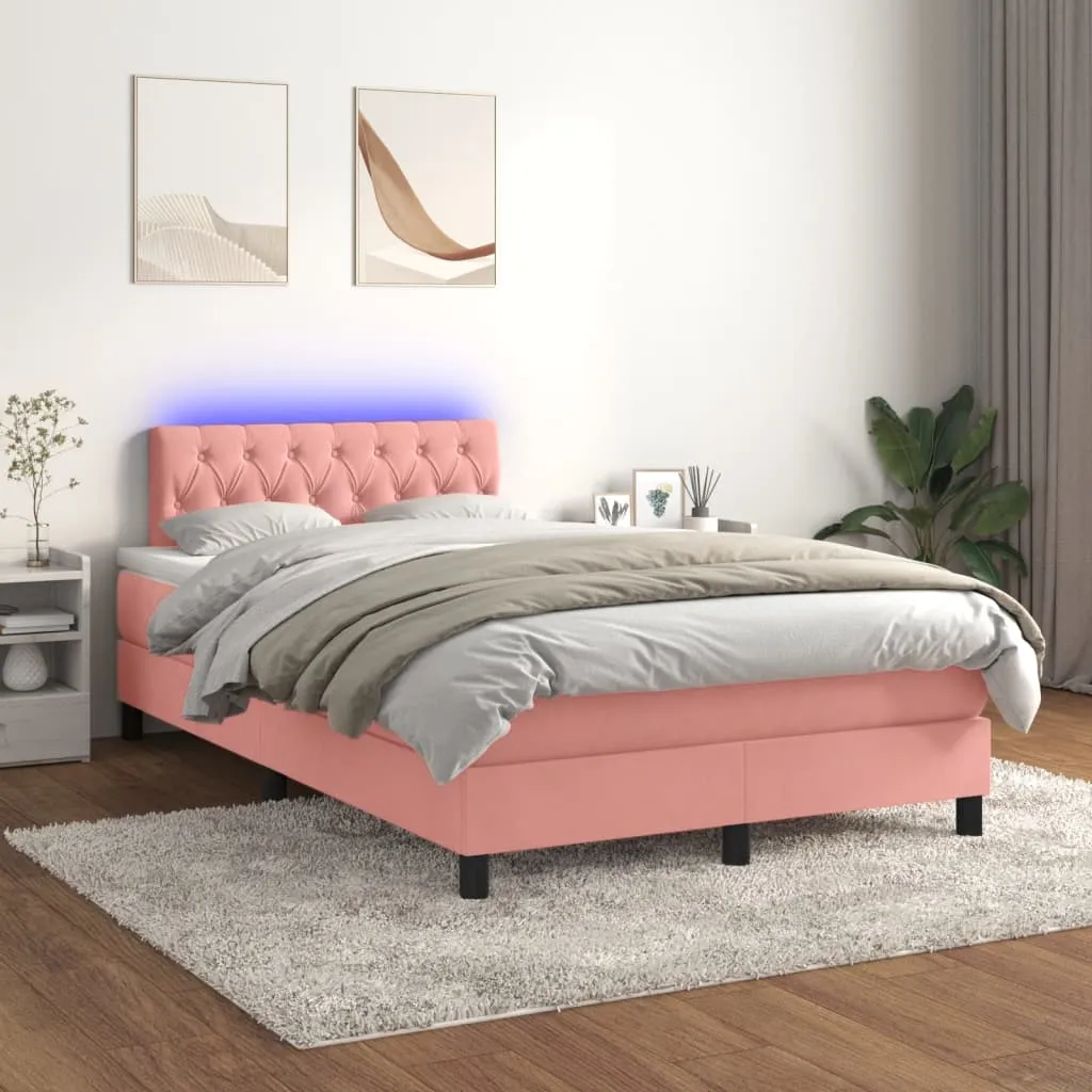 vidaXL Letto a Molle con Materasso e LED Rosa 120x200 cm in Velluto