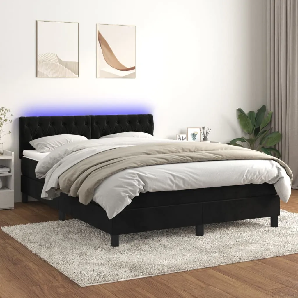 vidaXL Letto a Molle con Materasso e LED Nero 140x190 cm in Velluto