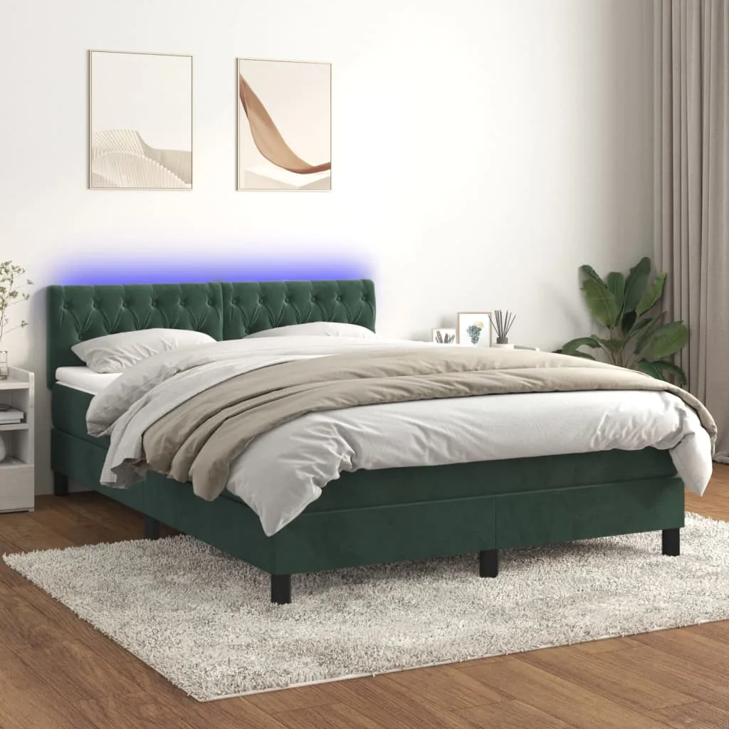 vidaXL Letto a Molle con Materasso e LED Verde Scuro 140x190cm Velluto