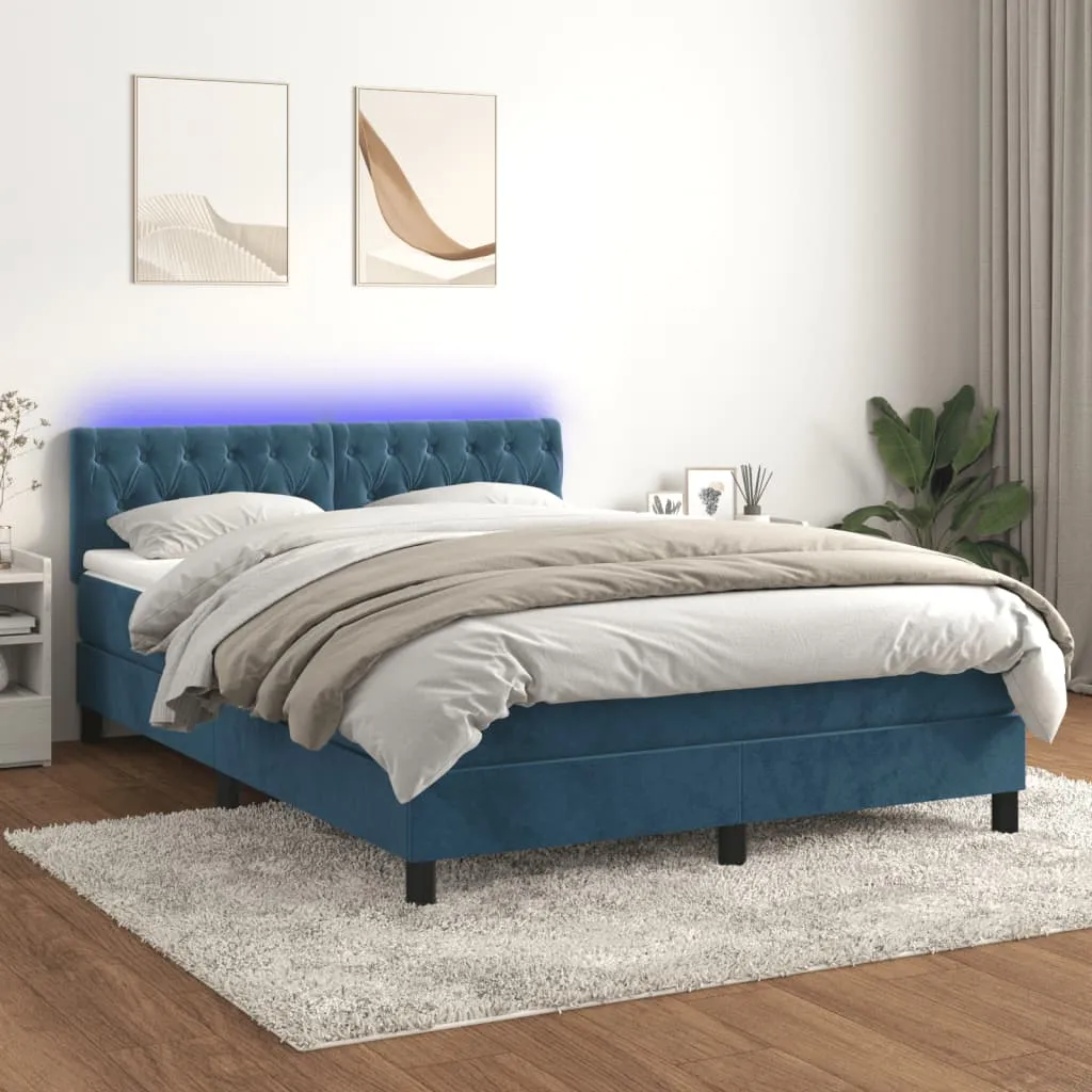 vidaXL Letto a Molle con Materasso e LED Blu Scuro 140x200 cm