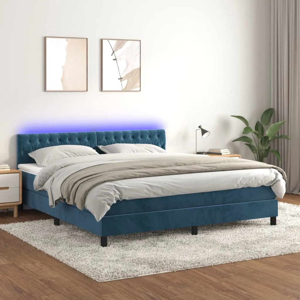 vidaXL Letto a Molle con Materasso e LED Blu Scuro 160x200 cm