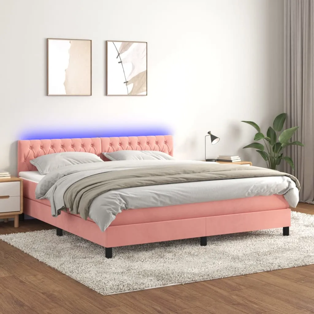 vidaXL Letto a Molle con Materasso e LED Rosa 160x200 cm in Velluto