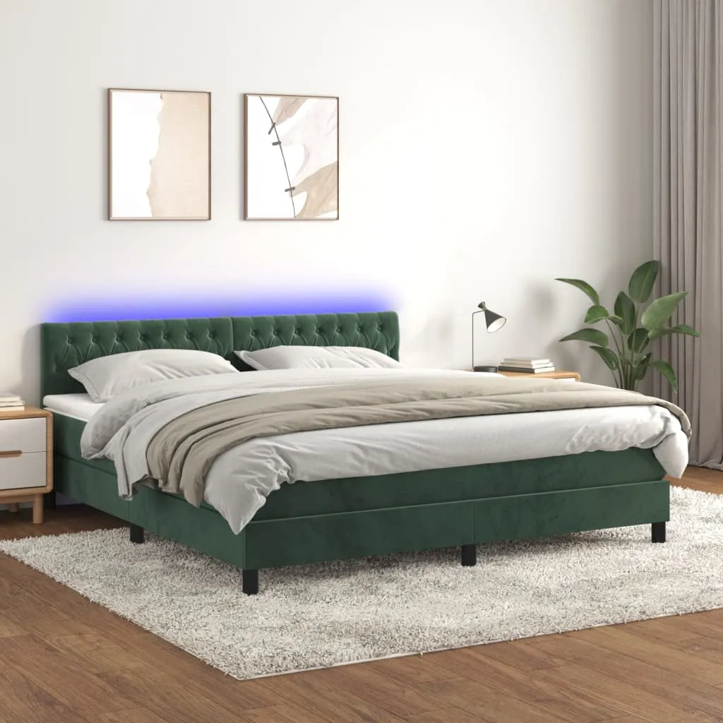 vidaXL Letto a Molle con Materasso e LED Verde Scuro 180x200cm Velluto