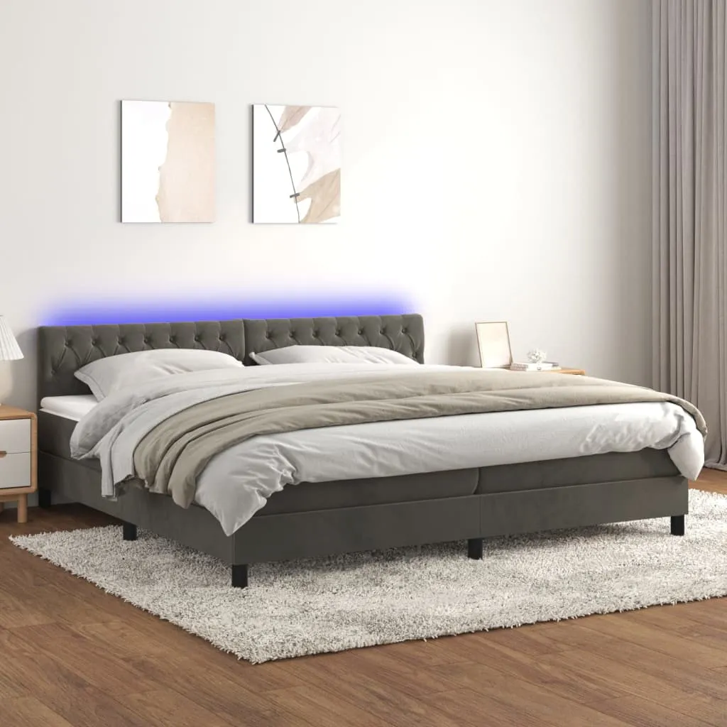 vidaXL Letto a Molle con Materasso e LED Grigio Scuro 200x200 cm