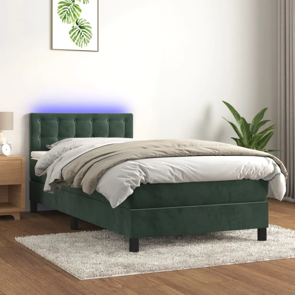 vidaXL Letto a Molle con Materasso e LED Verde Scuro 80x200cm Velluto