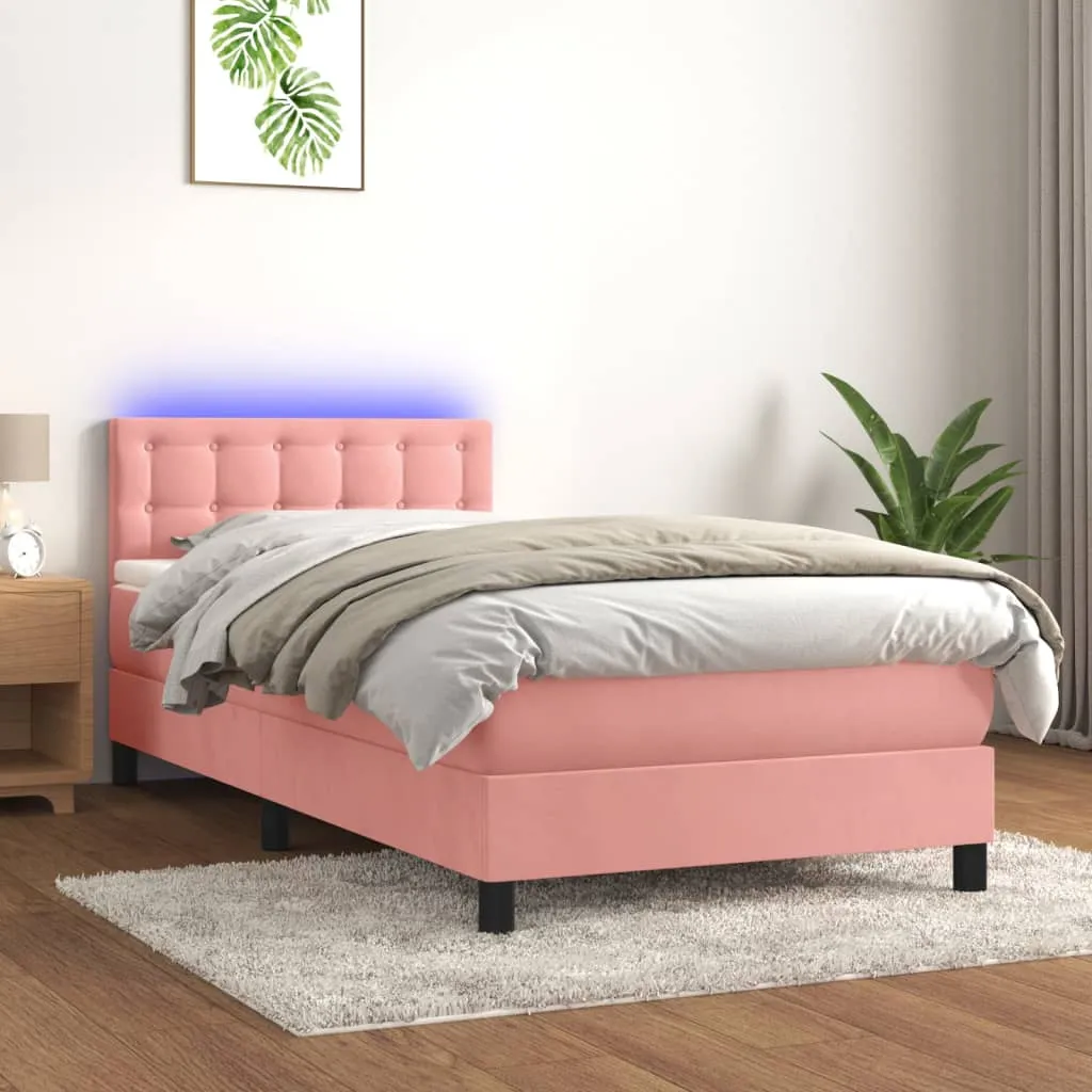 vidaXL Letto a Molle con Materasso e LED Rosa 80x200 cm in Velluto