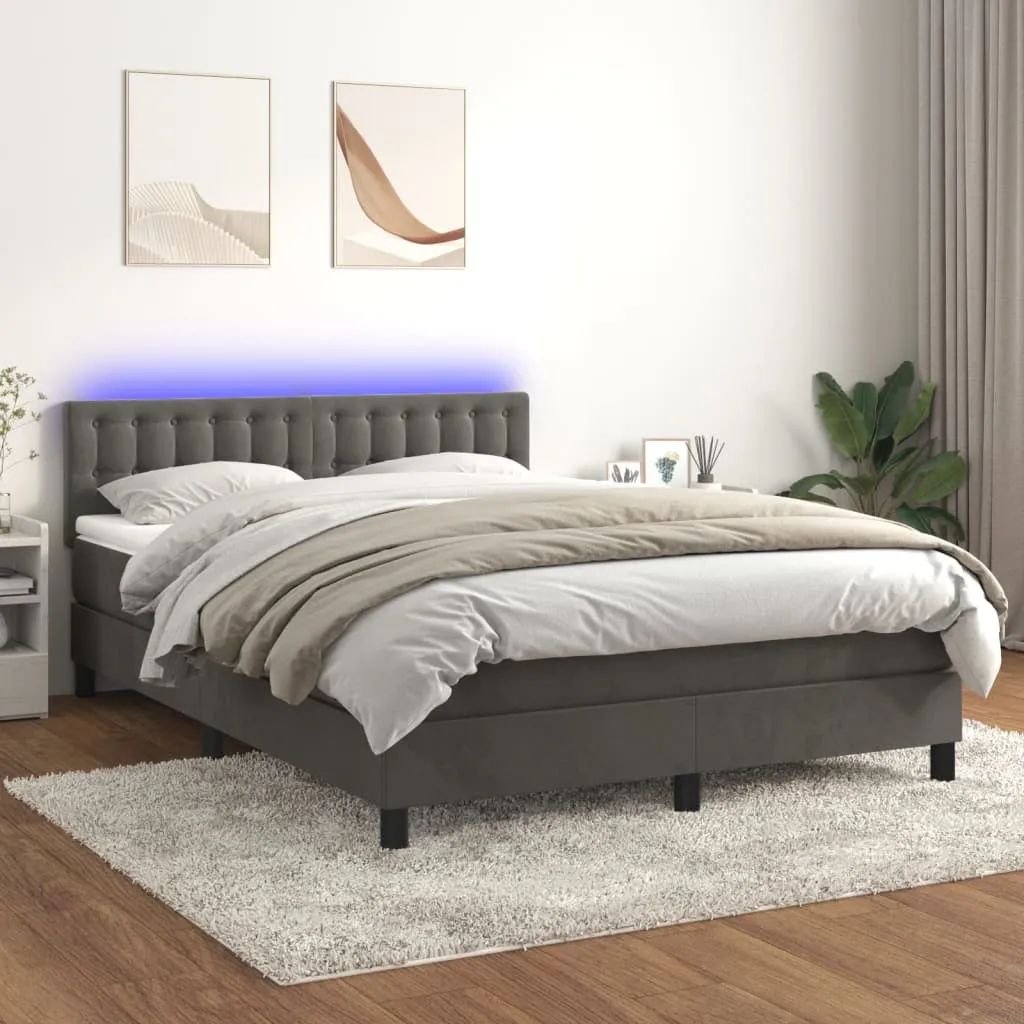 vidaXL Letto a Molle con Materasso e LED Grigio Scuro 140x200 cm