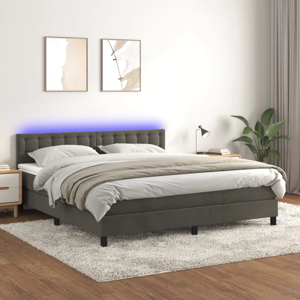 vidaXL Letto a Molle con Materasso e LED Grigio Scuro 180x200 cm