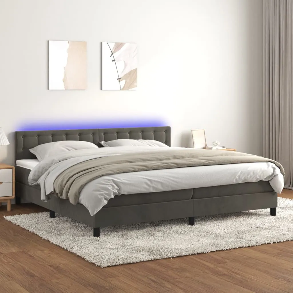 vidaXL Letto a Molle con Materasso e LED Grigio Scuro 200x200 cm