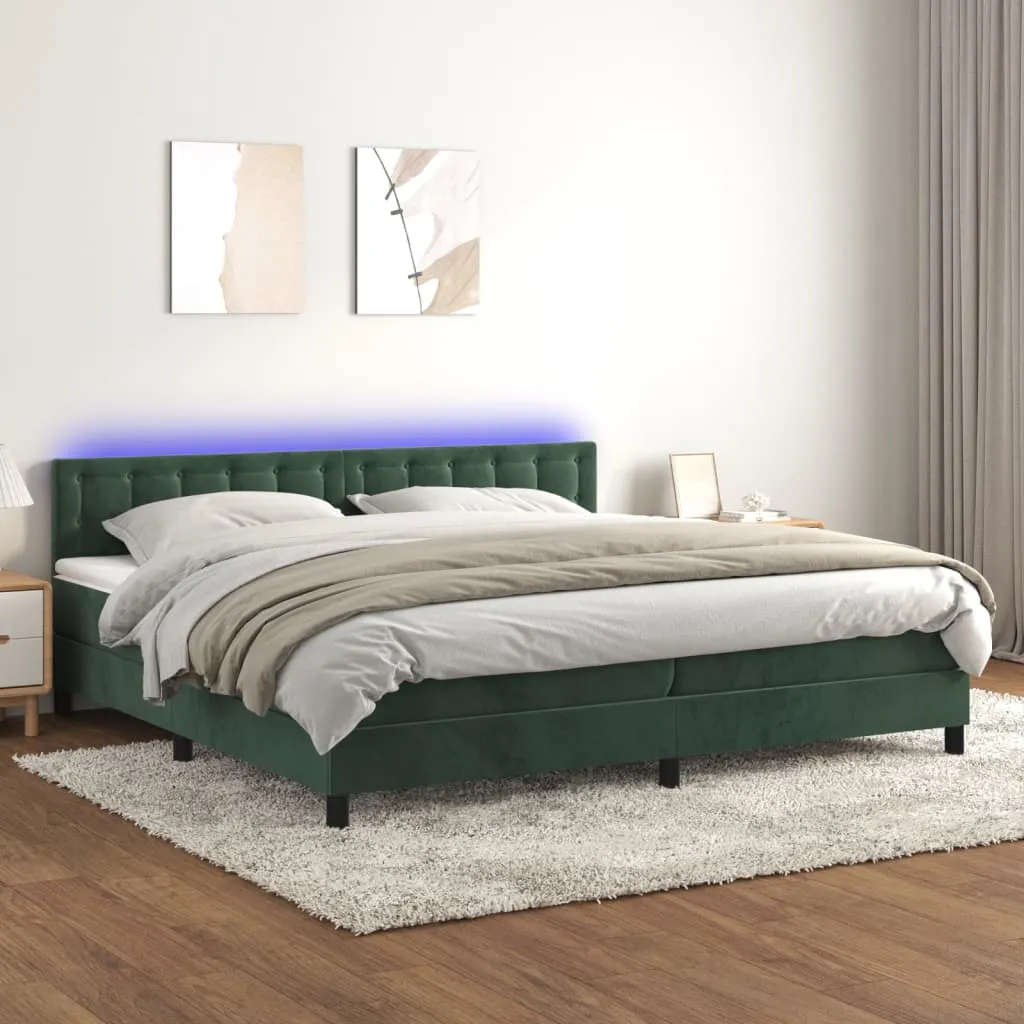 vidaXL Letto a Molle con Materasso e LED Verde Scuro 200x200cm Velluto