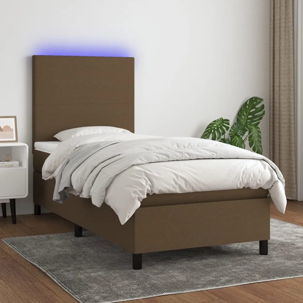 vidaXL Letto a Molle Materasso e LED Marrone Scuro 80x200cm in Tessuto