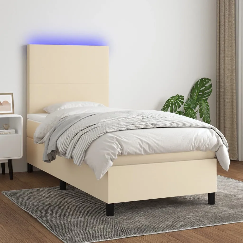 vidaXL Letto a Molle con Materasso e LED Crema 90x190 cm in Tessuto