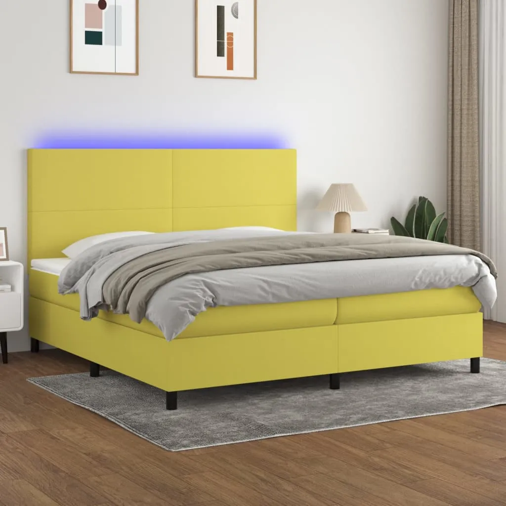 vidaXL Letto a Molle Materasso e LED Verde 200x200cm in Tessuto