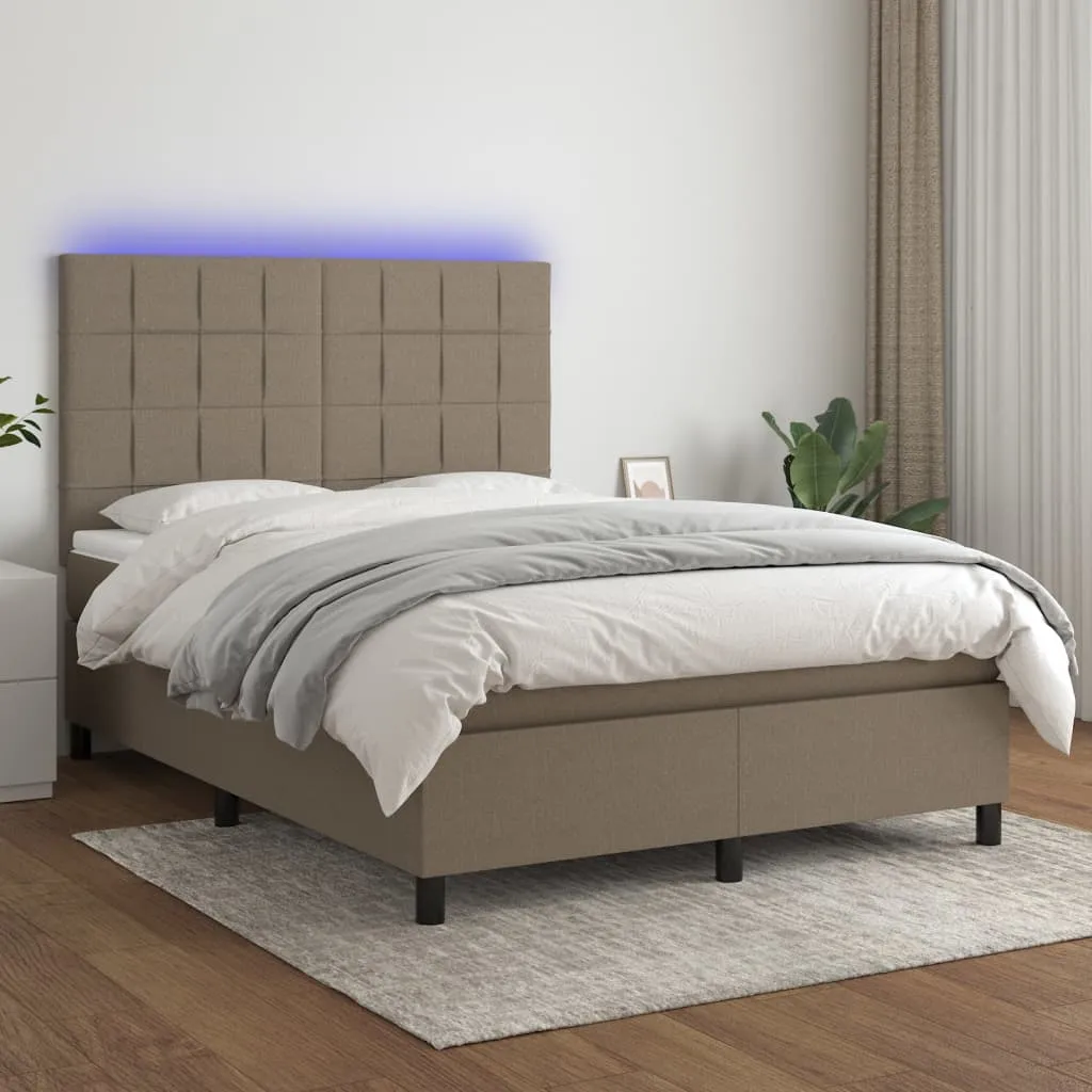 vidaXL Letto a Molle con Materasso e LED Tortora 140x190 cm in Tessuto