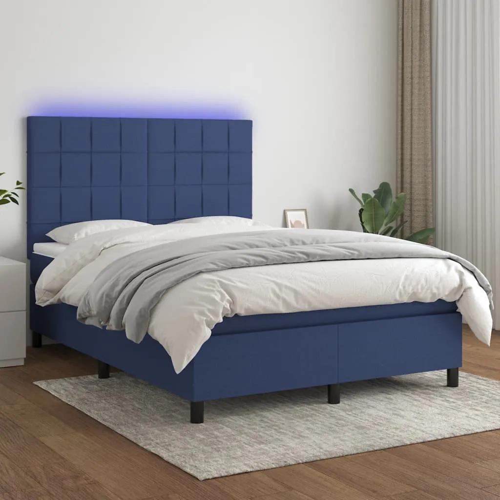 vidaXL Letto a Molle con Materasso e LED Blu 140x190 cm in Tessuto