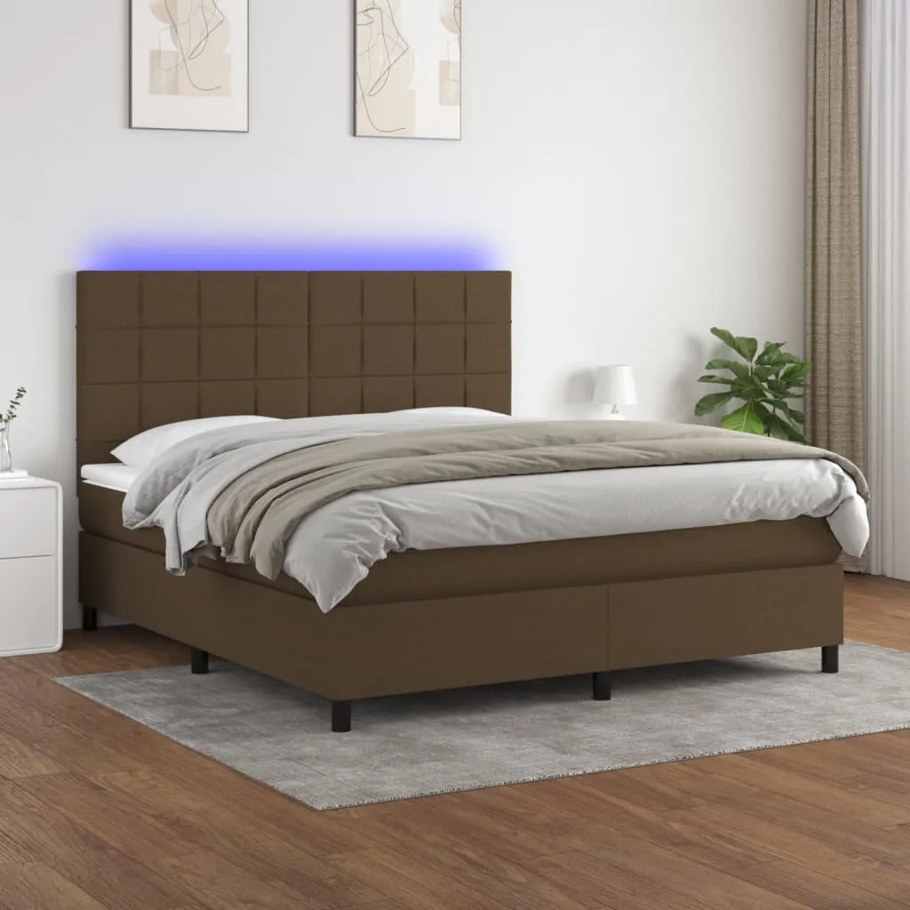 vidaXL Letto a Molle Materasso e LED Marrone Scuro 160x200 cm Tessuto