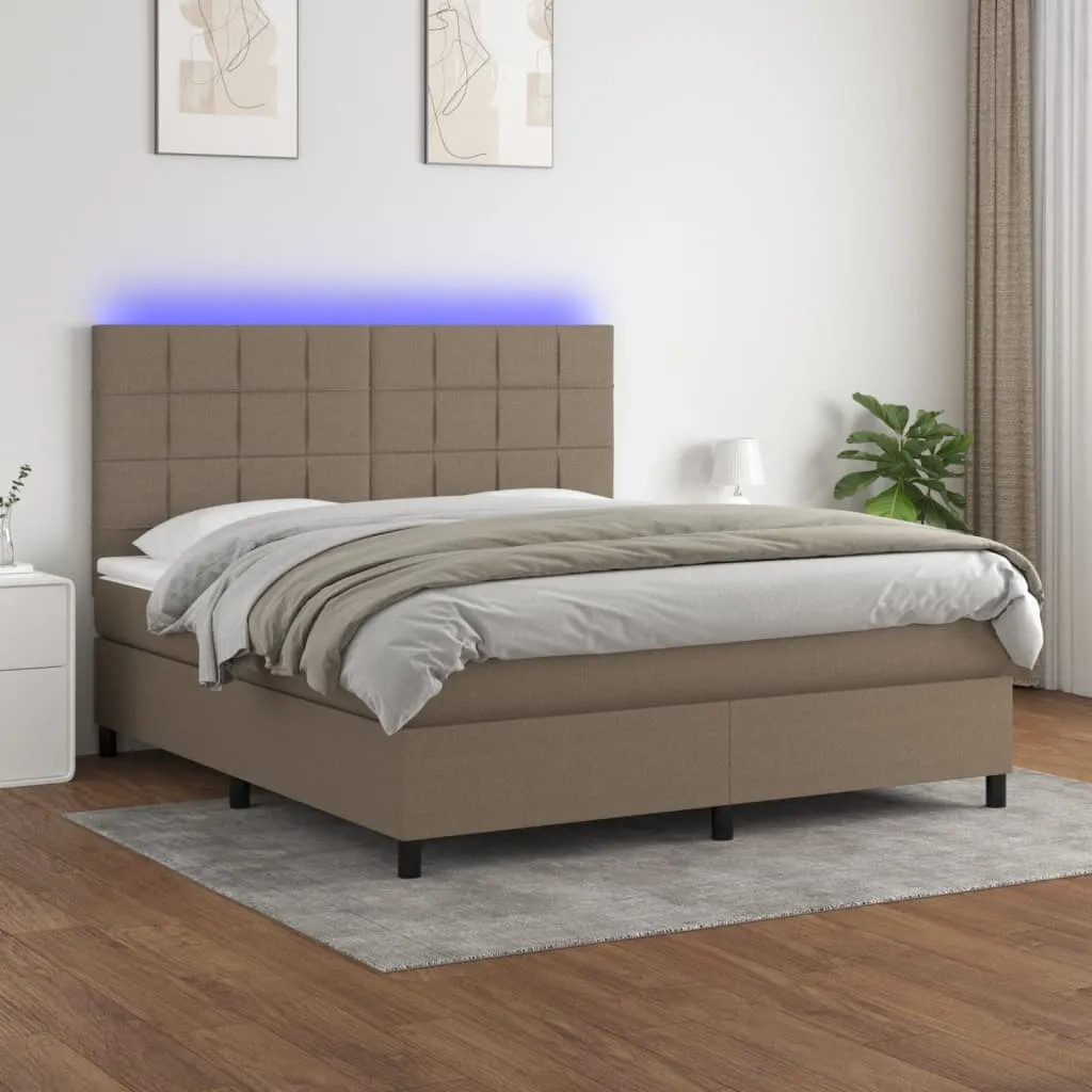 vidaXL Letto a Molle con Materasso e LED Tortora 160x200 cm in Tessuto