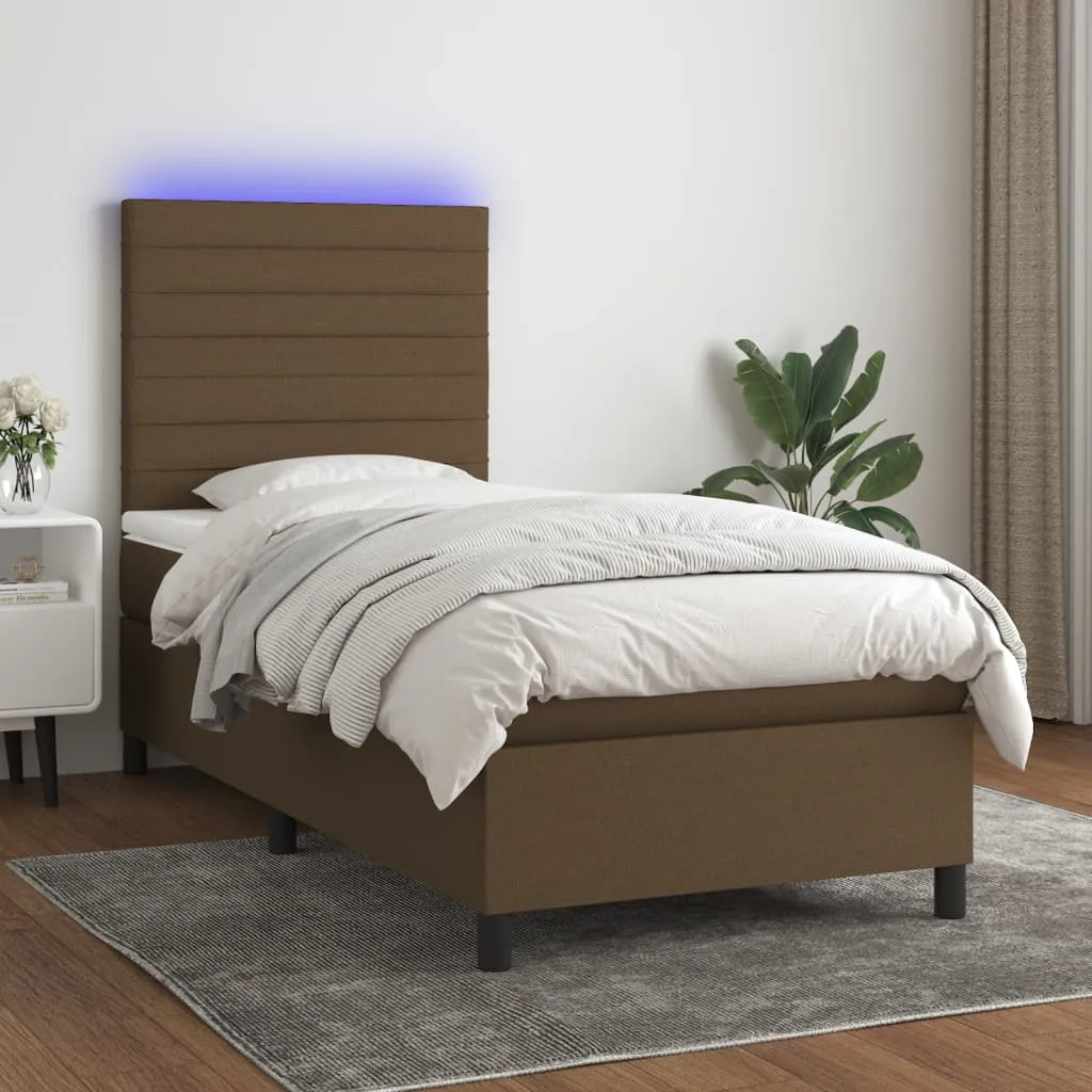 vidaXL Letto a Molle Materasso e LED Marrone Scuro 80x200cm in Tessuto